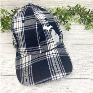NEW MICHIGAN Ladies Blue and Black Plaid Fitted Hat L/XL